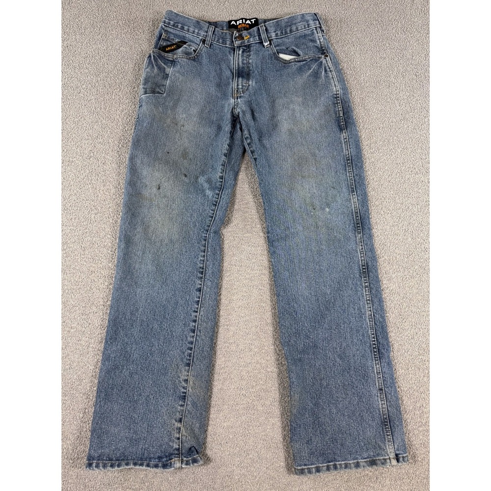 Ariat Rebar M4 Jeans Men's 32x31 Blue Denim Low Rise Bootcut Regular Distressed